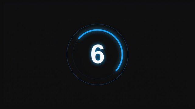 Futuristic digital countdown timer with a glowing blue circular progress bar and white numbers on a dark background