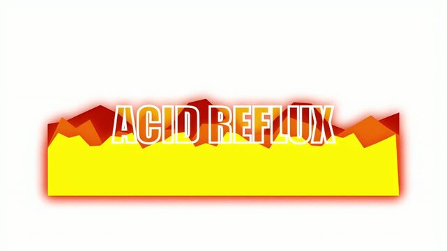 Animated text reading acid reflux with a burning fire effect symbolizing heartburn and stomach acidity