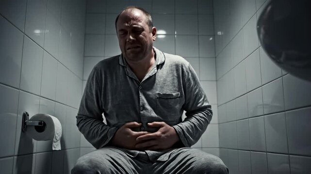 A Person In Distress Experiencing Physical Discomfort on a Toilet Reflecting Ailments