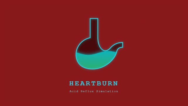 Medical animation of acid reflux showing stomach acid rising into the esophagus to illustrate the sensation of heartburn