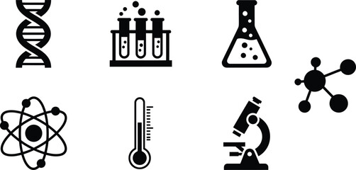 Obraz premium Science vector icons set, lab equipment illustration, chemistry icon