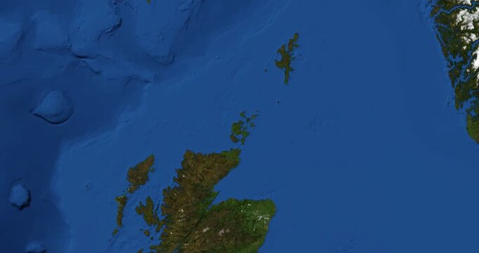 Orkney Islands on Globe. Zoom into the island with Earth spinning in space. High detail physical world map with Orkney Islands on it. Elements of this image furnished by NASA.