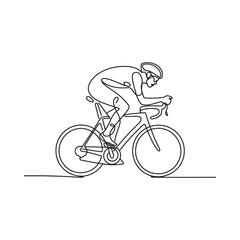 Naklejka premium cyclist riding bicycle in continuous line art style