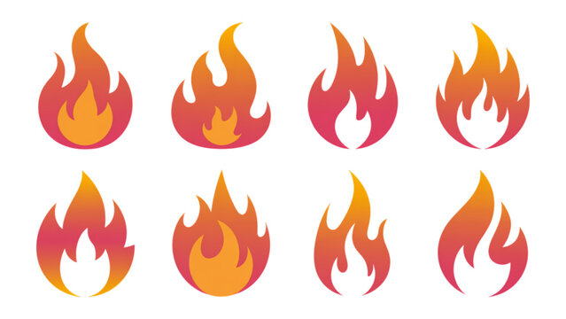 Set of colorful fire and flame icons in vibrant colors Vector