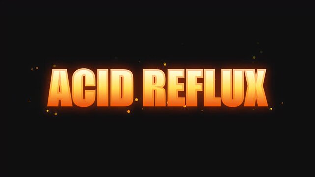 Animated glowing orange text for acid reflux represents the burning sensation of heartburn and indigestion.