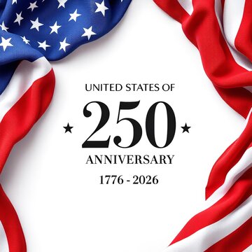 United States 250th anniversary celebration banner with American flag and patriotic design