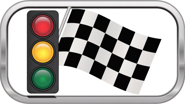 Checkered flag with traffic light icon indicating race start Vector