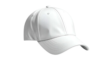 Fototapeta premium Crisp, white baseball cap with curved brim isolated on a black background