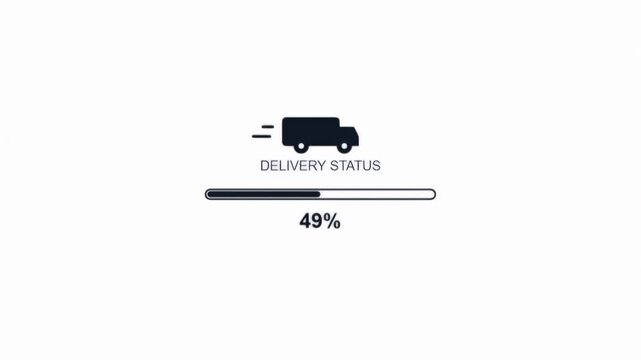Animation of a delivery status progress bar with a truck icon and increasing percentage for shipping tracking.