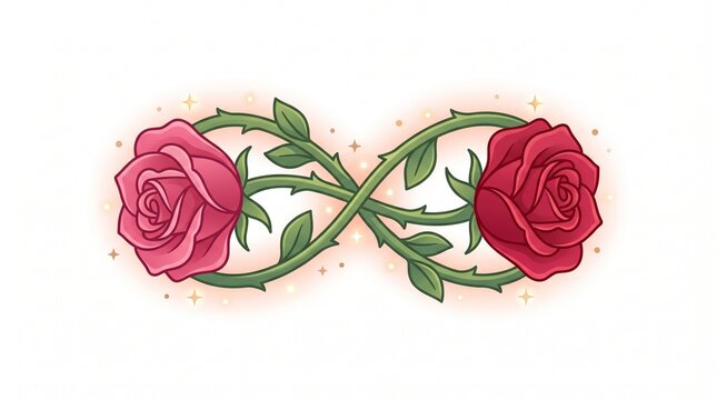 Couple Appreciation Day Infinity Symbol with Intertwined Roses Romantic Love Clipart Isolated on White Background