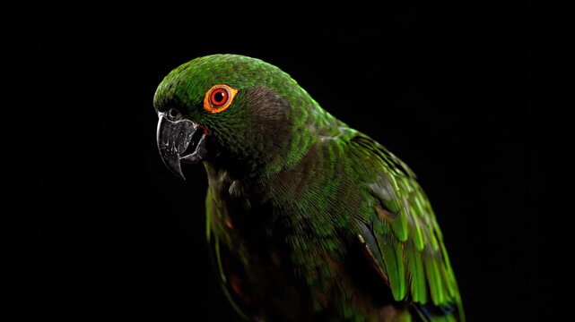Green parrot dark background.