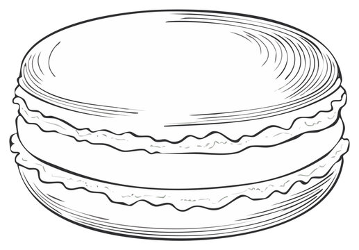 Hand drawn line art of a delicate macaron cookie with creamy filling