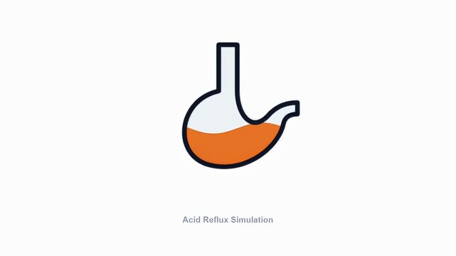 Animation of a stomach showing acid reflux simulation with liquid rising up the esophagus for heartburn concept.