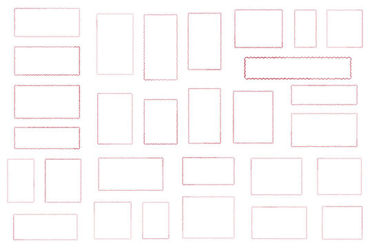Red wavy edge postage stamp frames and vintage label borders for digital scrapbooking and ephemera design