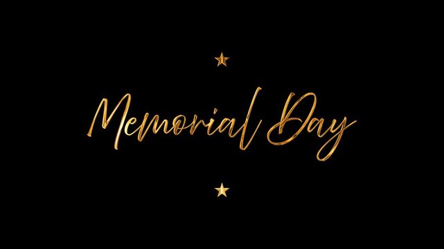 Memorial Day golden text animation with stars on transparent background. Alpha channel included.