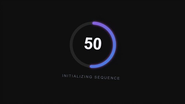 Futuristic circular loading bar with glowing blue and purple light showing percentage progress for initializing sequence