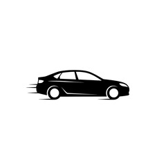 Obraz premium A sleek black car speeding along a road in silhouette