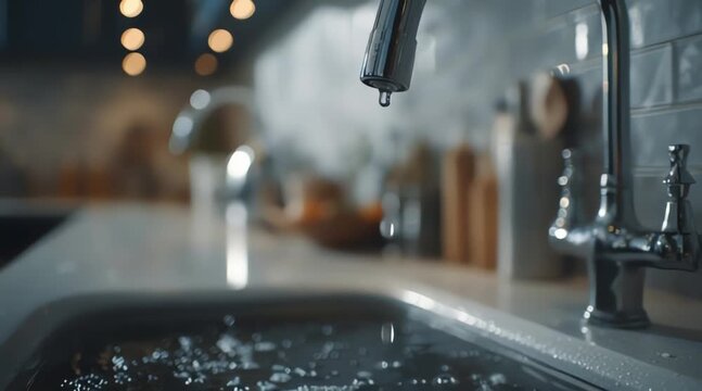 Water dripping from a kitchen faucet into a sink, a common household plumbing issue