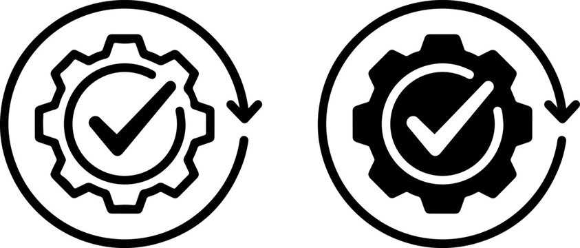 gear success checkmark process completion flat design vector illustration