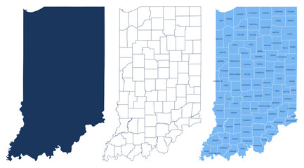 Indiana Counties Map - State Silhouette, County Outline and Labeled Map Vector © Mapdeviser