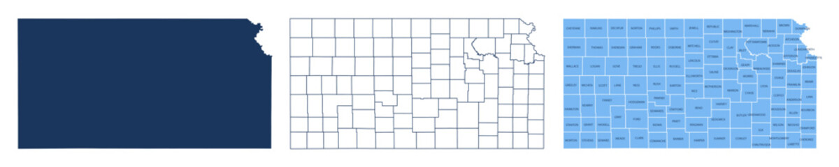 Kansas Counties Map with Labels – State Silhouette and County Boundaries Vector © Mapdeviser