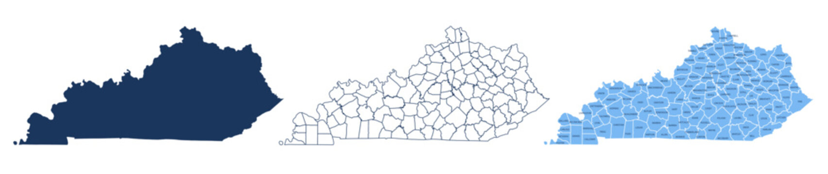 Kentucky Counties Map with Labels &ndash; State Silhouette and County Boundaries Vector