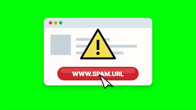 A browser window displaying a warning icon and a red button for a spam website link with a mouse cursor hovering.