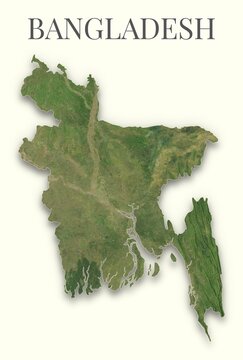 Bangladesh terrain map. Raster relief illustration of People's Republic of Bangladesh. Hillshaded physical map. Elements of this image derived from NASA imagery and SRTM dataset.