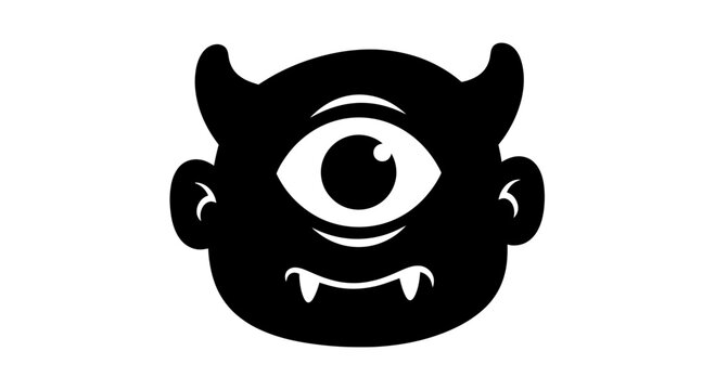 Black Cartoon Devil Face with Horns.