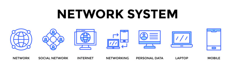 Network System  Banner Web  Icon Set Collection Pack Vector Illustration Concept Containing Network, Social Network, Internet, Networking, Personal Data, Laptop, Mobile © Kholifah rokhman