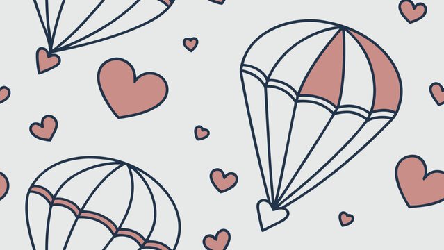 Parachute, heart balloons, Valentine's Day, love icons, romantic symbols, white background