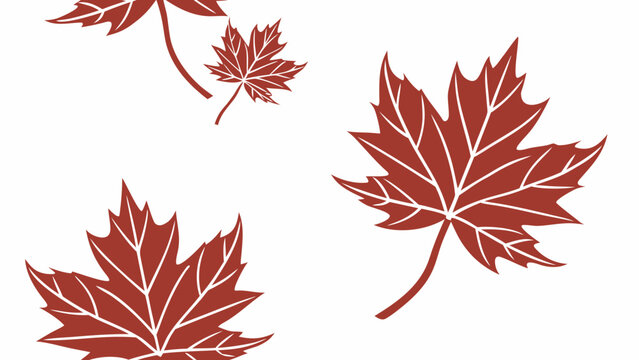 Red maple leaf icons, autumn foliage symbols, vector graphics, 3 leaf shapes