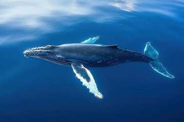 Fototapeta premium Humpback Whale Swimming Beneath Northern Lights in Arctic Waters