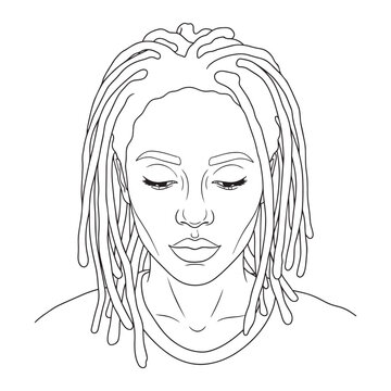 young black woman with natural dreadlocks resting eyes closed vector illustration