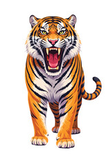 Obraz premium A wild Siberian Bengal tiger predator with orange stripes is isolated as a feline vector illustration on a white background