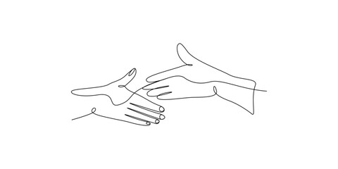 Obraz premium Continuous single line drawing of two people shaking hands representing a business deal or a friendly agreement concept isolated on white background, Vector, illustration