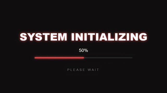 System initializing screen with a red progress bar and percentage counter showing loading status on a dark display
