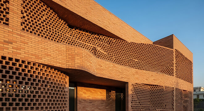 Modern Parametric Perforated Brick Facade Casting Intricate Shadows
