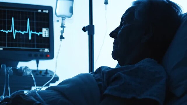Hospitalized Patient Monitoring Vital Signs On Screen While Under Medical Care