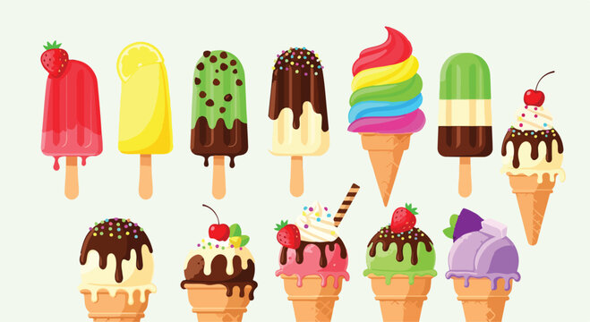 Colorful illustration of assorted ice cream treats