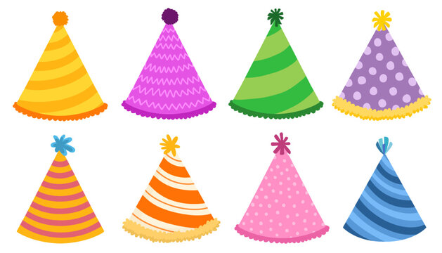 Colorful Birthday Party Hat Doodle Illustration Set for Celebration and Kids Party