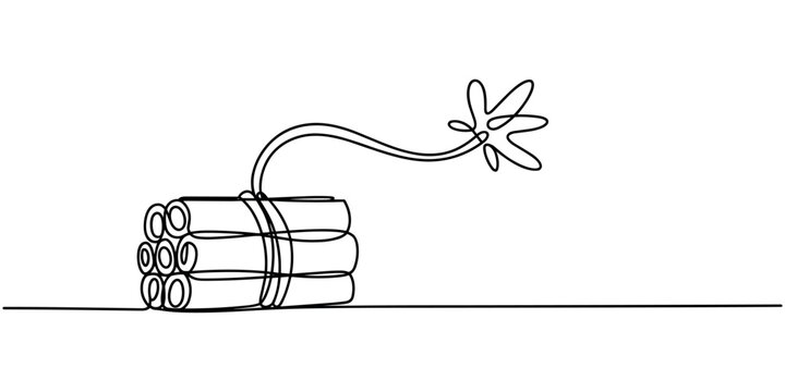 Bundle of dynamite sticks with a lit fuse attached explosive in white background