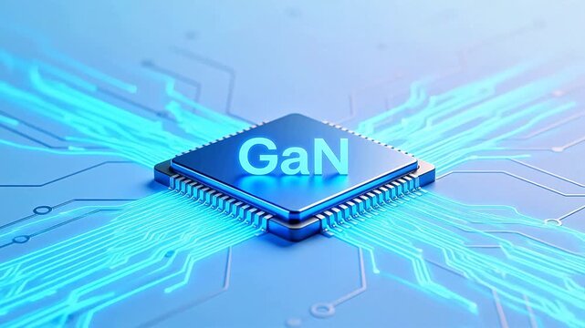 GaN chip with glowing circuitry