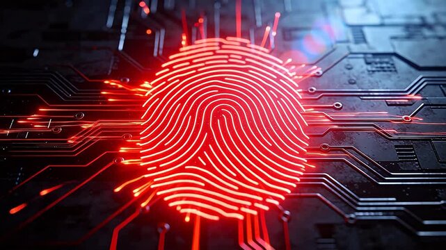 Red glowing fingerprint on circuit board