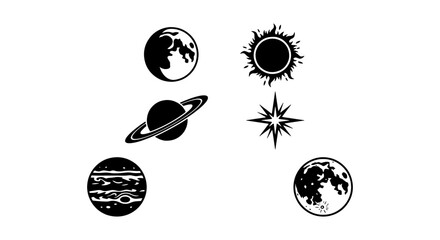 Cosmic Icons: Celestial Bodies, Planets, Sun, Star, Space Elements, Vector Graphics for Astronomy and Science Themes © Tania