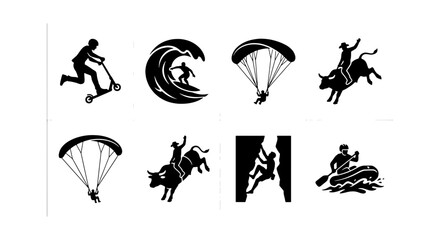 Extreme Sports Icons Set: Action Silhouette Collection for Adventure and Thrill Graphics, Including 8 Vector Elements © Tania