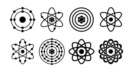 Atomic Structure Icons, Bohr Model Diagrams, Scientific Symbols, Chemistry Elements, Physics Concepts, Vector Graphics Set © Shakil