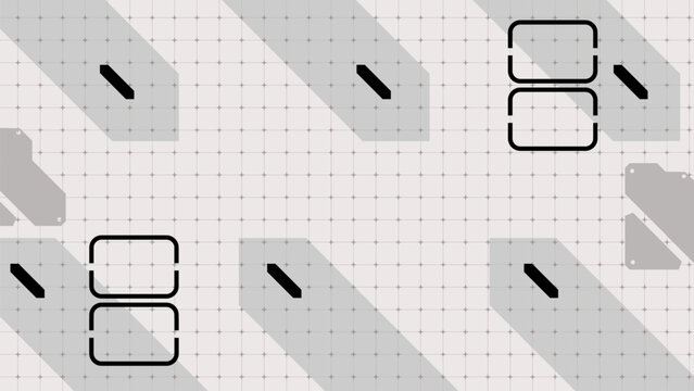 Abstract Futuristic Technical Blueprint Background with Sci-Fi HUD Elements, Minimalist Grid, and 3D Geometric UI Design