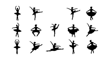 Ballet Dancer Silhouettes Collection, Elegant Poses Vector Set, Classical Dance Figures, Graceful Movement Illustrations, Performance Art Graphics © Shakil
