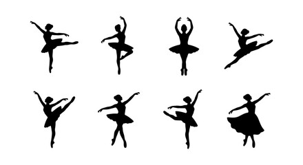 Ballet Dancer Silhouettes Collection, Elegant Poses Vector Set, Graceful Female Performers, Classical Dance Art © Shakil